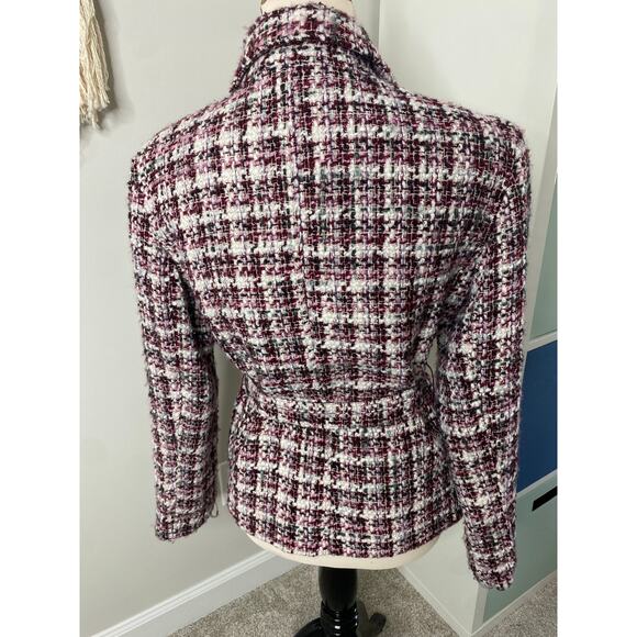 Vintage Ladies Chunky Knit Tweed Wool Maroon Overcoat Belted Blazer Jacket 12 - Picture 2 of 5